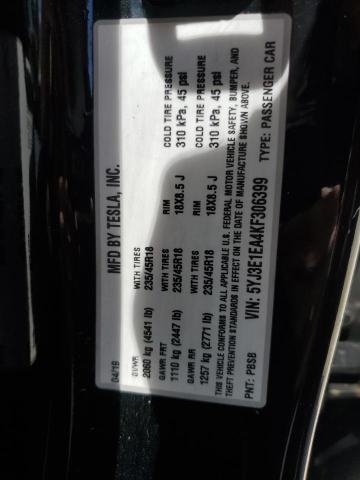 5YJ3E1EA4KF306399 - 2019 TESLA MODEL 3 Սև լուսանկար 13