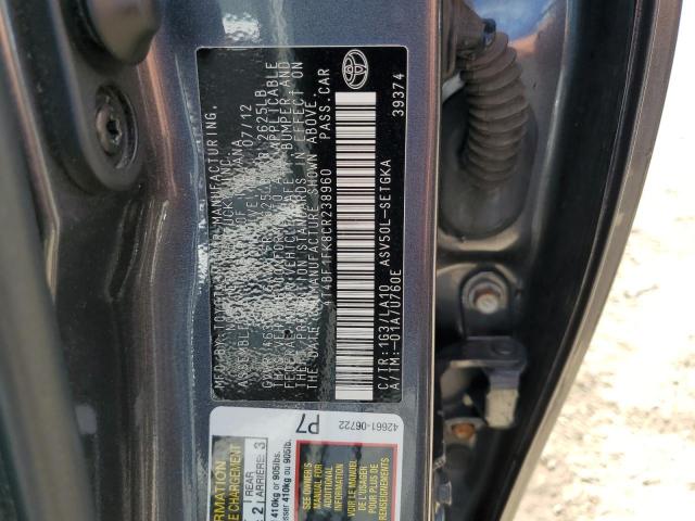 4T4BF1FK8CR238960 - 2012 TOYOTA CAMRY BASE GRAY photo 13