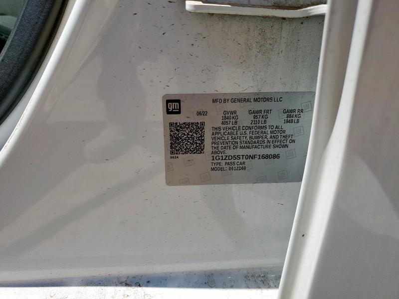 1G1ZD5ST0NF168086 - 2022 CHEVROLET MALIBU LT 白色 照片 12