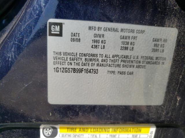 1G1ZG57B99F164793 - 2009 CHEVROLET MALIBU LS BLUE photo 12