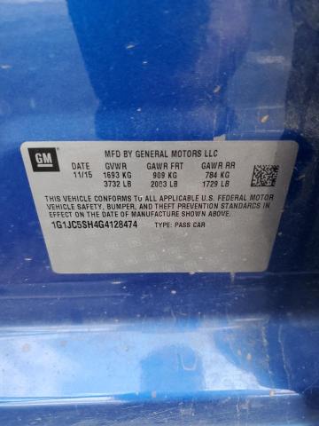 1G1JC5SH4G4128474 - 2016 CHEVROLET SONIC LT Mavi foto 12