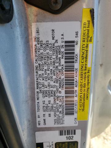 5TETX22N99Z670284 - 2009 TOYOTA TACOMA ACCESS CAB ვერცხლისფერი ფოტო 12