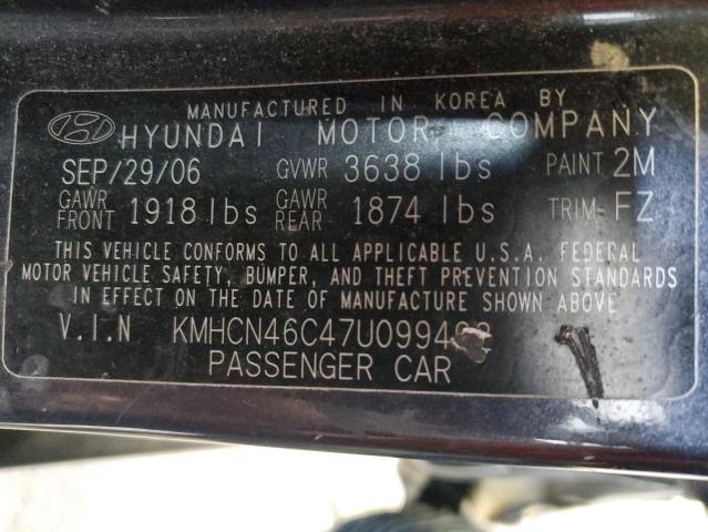 KMHCN46C47U099492 - 2007 HYUNDAI ACCENT GLS CHARCOAL photo 12