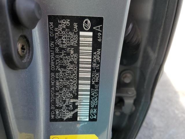 JTHBA30G340014905 - 2004 LEXUS ES 330 GRAY photo 12