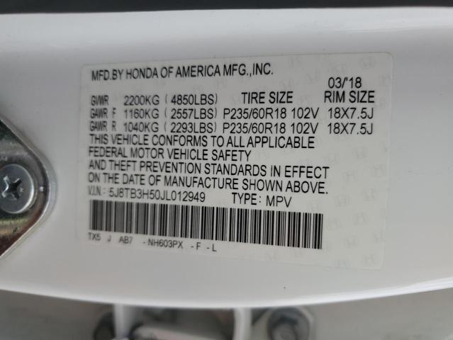 5J8TB3H50JL012949 - 2018 ACURA RDX TECHNOLOGY أبيض صورة 14