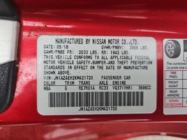 JN1AZ4EH2KM421720 - 2019 NISSAN 370Z BASE RED photo 10