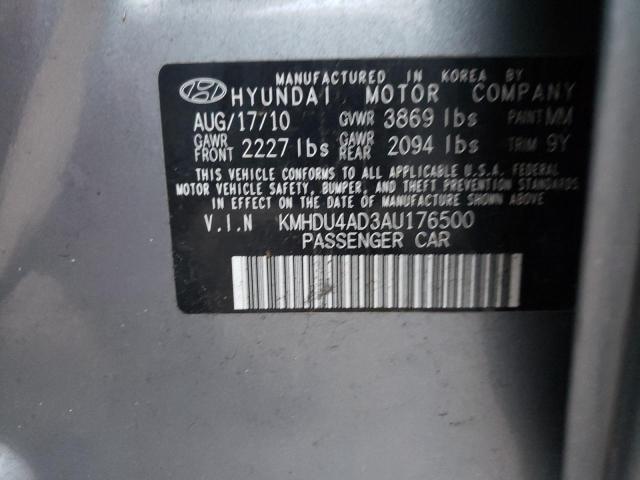 KMHDU4AD3AU176500 - 2010 HYUNDAI ELANTRA BLUE BLUE photo 12