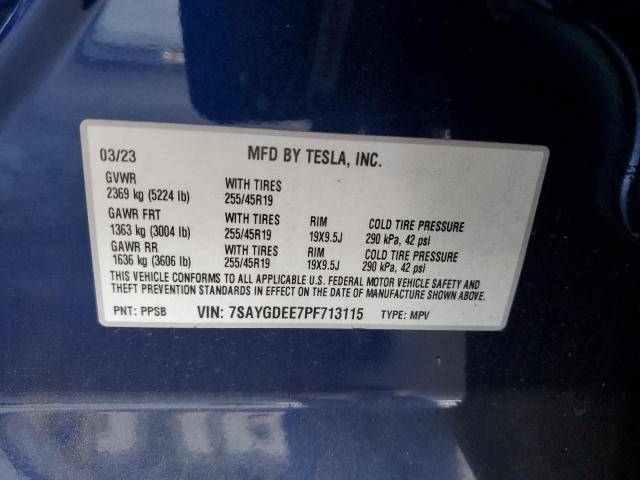 7SAYGDEE7PF713115 - 2023 TESLA MODEL Y BLUE photo 13