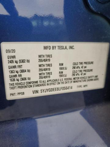 5YJYGDEE8LF056414 - 2020 TESLA MODEL Y Կապույտ լուսանկար 13