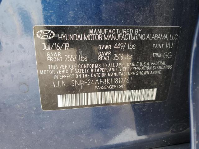5NPE24AF8KH812761 - 2019 HYUNDAI SONATA SE 蓝色 照片 12