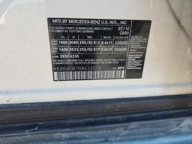 4JGBB8GB7BA633578 - 2011 MERCEDES-BENZ ML 350 4MATIC WHITE photo 12