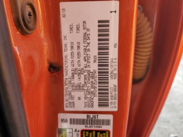 5TFUY5F15JX727747 - 2018 TOYOTA TUNDRA DOUBLE CAB SR/SR5 ORANGE photo 12