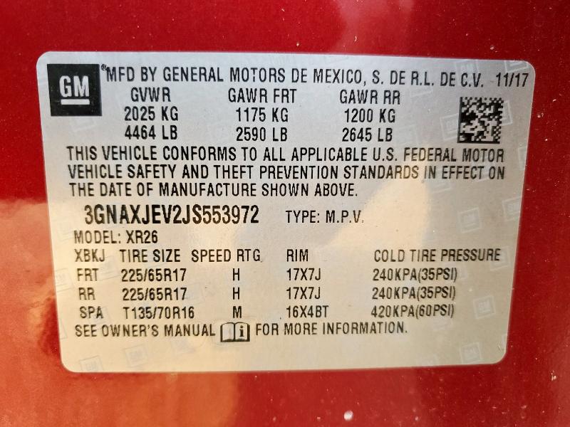 3GNAXJEV2JS553972 - 2018 CHEVROLET EQUINOX LT Tünd qırmızı foto 13