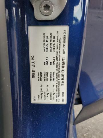 5YJ3E1EA1KF396711 - 2019 TESLA MODEL 3 BLUE photo 12