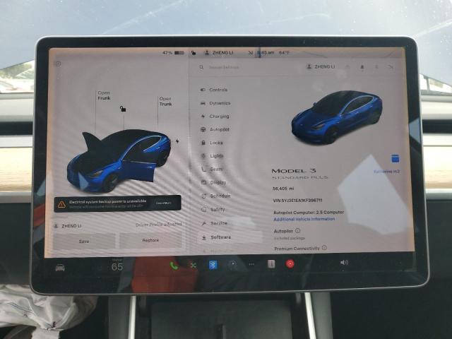 5YJ3E1EA1KF396711 - 2019 TESLA MODEL 3 BLUE photo 9