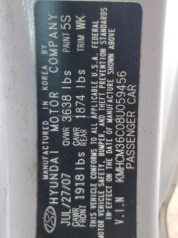 KMHCM36C08U059456 - 2008 HYUNDAI ACCENT GS SILVER photo 12