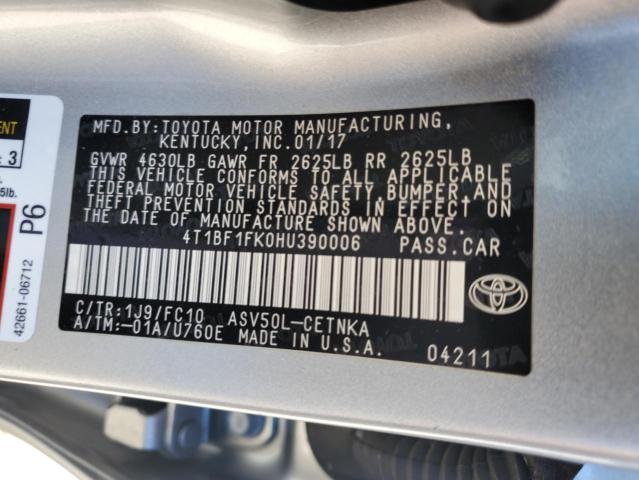 4T1BF1FK0HU390006 - 2017 TOYOTA CAMRY LE SILVER photo 12
