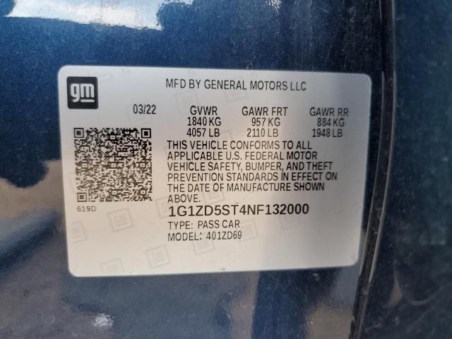 1G1ZD5ST4NF132000 - 2022 CHEVROLET MALIBU LT 蓝色 照片 12