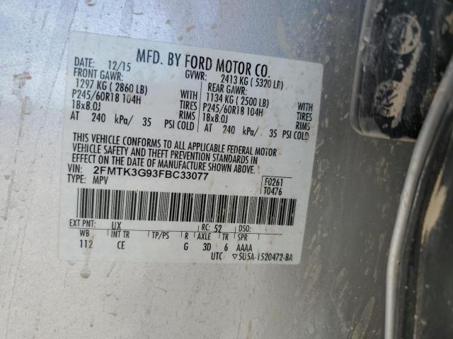 2FMTK3G93FBC33077 - 2015 FORD EDGE SE SILVER photo 13