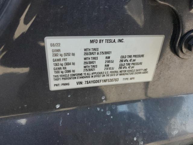 7SAYGDEF1NF530783 - 2022 TESLA MODEL Y GRAY photo 13