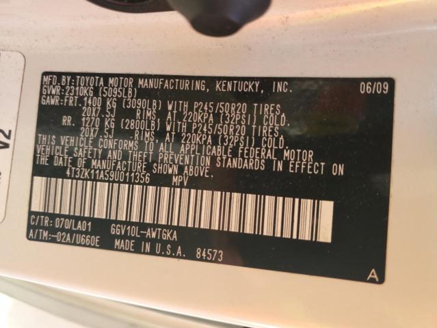 4T3ZK11A59U011356 - 2009 TOYOTA VENZA WHITE photo 13