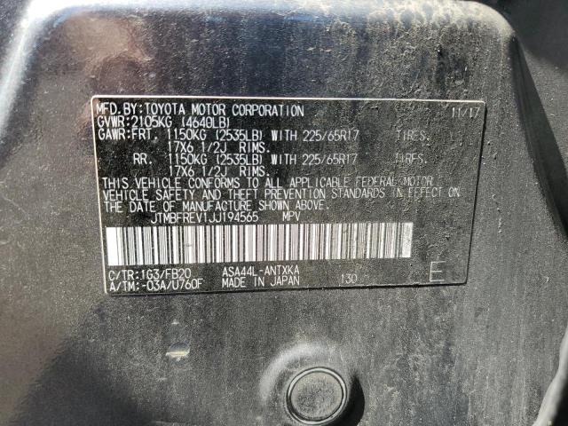 JTMBFREV1JJ194565 - 2018 TOYOTA RAV4 LE ნაცრისფერი ფოტო 13