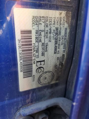 3N1BC13E89L459938 - 2009 NISSAN VERSA S BLUE photo 12