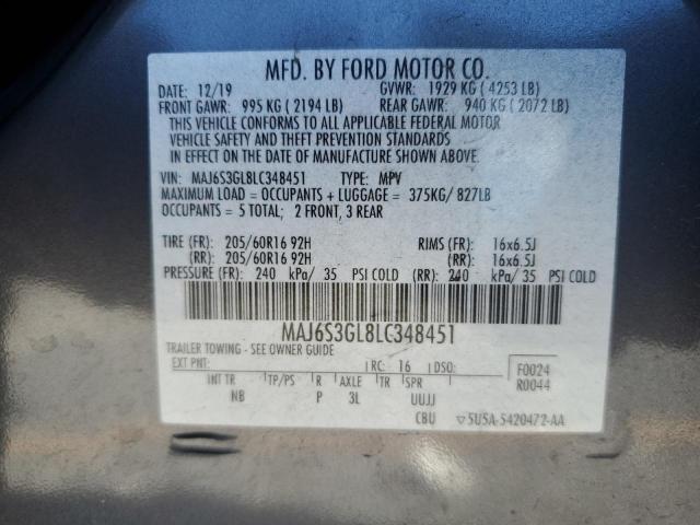 MAJ6S3GL8LC348451 - 2020 FORD ECOSPORT SE 灰色 照片 13