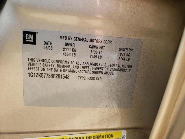 1G1ZK57738F281648 - 2008 CHEVROLET MALIBU LTZ ოქროსფერი ფოტო 12