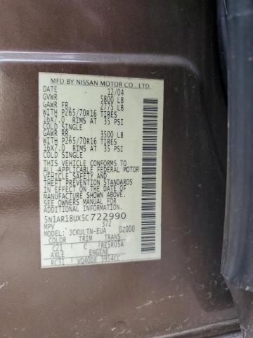 5N1AR18UX5C722990 - 2005 NISSAN PATHFINDER LE 棕色 照片 13