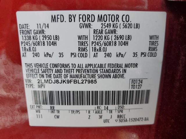 2LMDJ8JK9FBL27985 - 2015 LINCOLN MKX RED photo 13