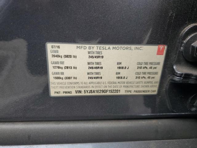 5YJSA1E29GF152201 - 2016 TESLA MODEL S ნაცრისფერი ფოტო 12