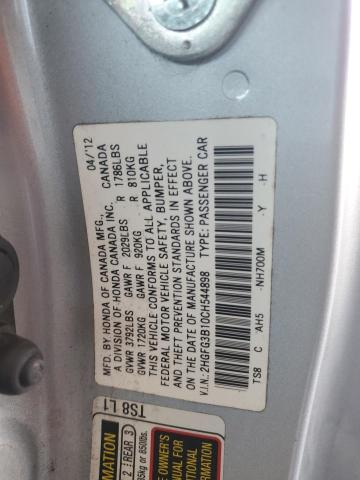 2HGFG3B10CH544898 - 2012 HONDA CIVIC EXL SILVER photo 12