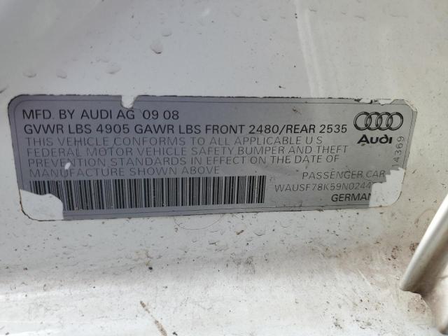 WAUSF78K59N024457 - 2009 AUDI A4 PREMIUM PLUS WHITE photo 12