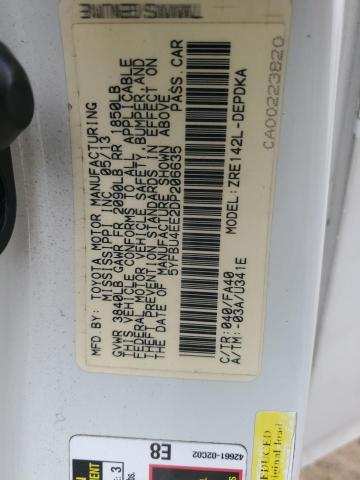 5YFBU4EE2DP206635 - 2013 TOYOTA COROLLA BASE Белый фото 12