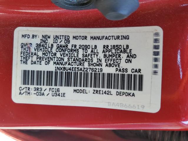 1NXBU4EE5AZ276219 - 2010 TOYOTA COROLLA BASE RED photo 12
