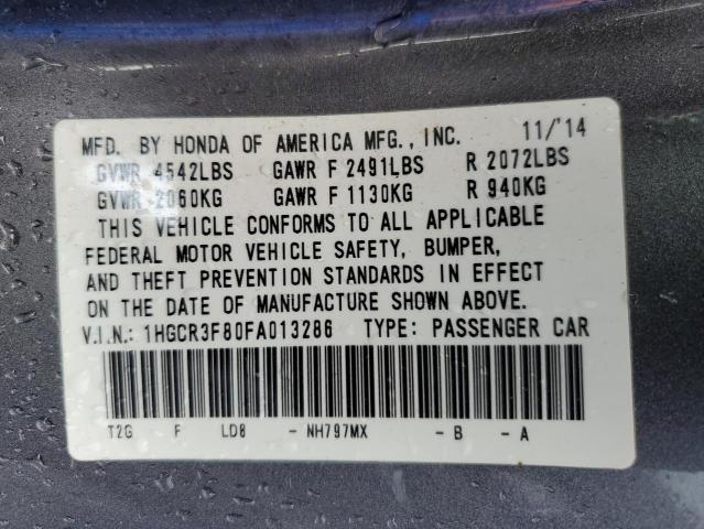 1HGCR3F80FA013286 - 2015 HONDA ACCORD EXL CHARCOAL photo 12