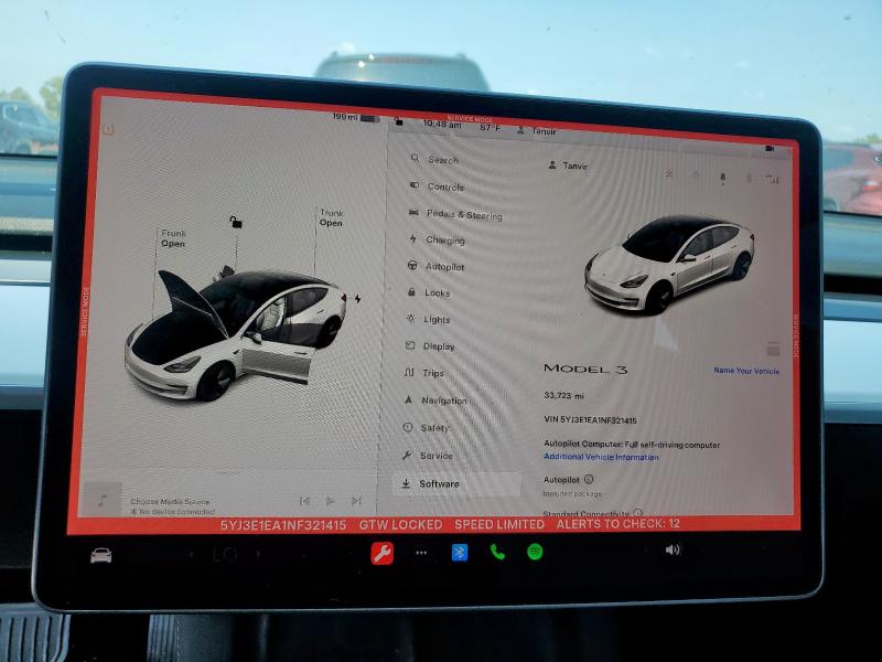 5YJ3E1EA1NF321415 - 2022 TESLA MODEL 3 WHITE photo 9