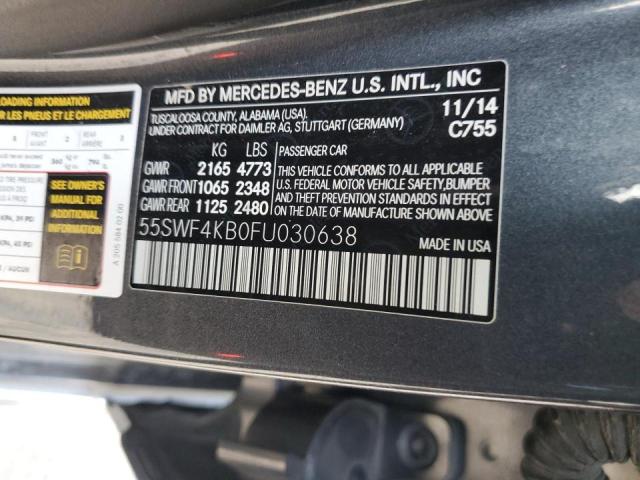 55SWF4KB0FU030638 - 2015 MERCEDES-BENZ C 300 4MATIC GRAY photo 12