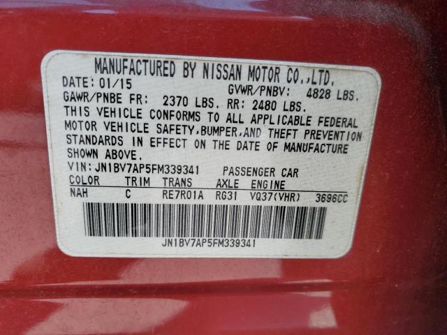 JN1BV7AP5FM339341 - 2015 INFINITI Q50 BASE წითელი ფოტო 13