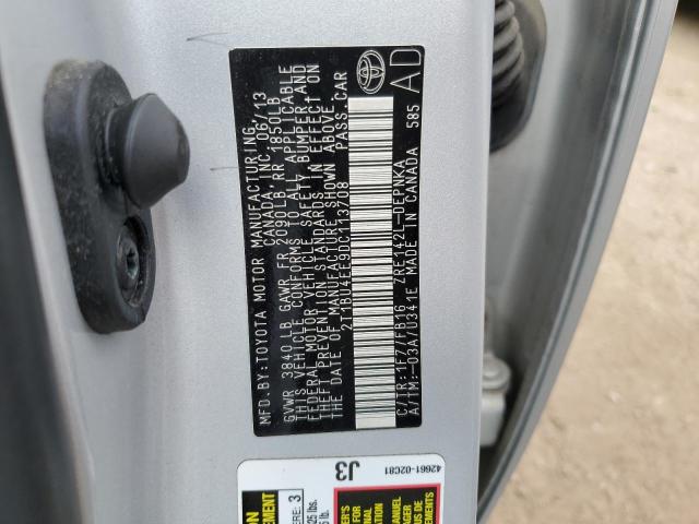 2T1BU4EE9DC113708 - 2013 TOYOTA COROLLA BASE Argent photo 12