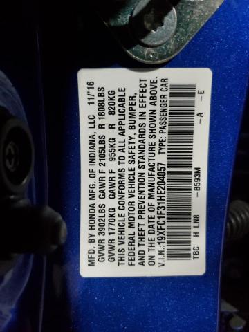 19XFC1F31HE204057 - 2017 HONDA CIVIC EX BLUE photo 12