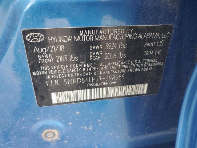 5NPD84LF5JH398585 - 2018 HYUNDAI ELANTRA SEL BLUE photo 12