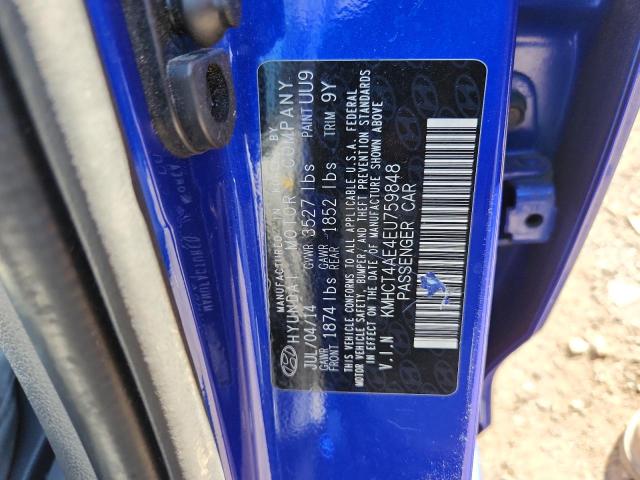 KMHCT4AE4EU759848 - 2014 HYUNDAI ACCENT GLS 蓝色 照片 13