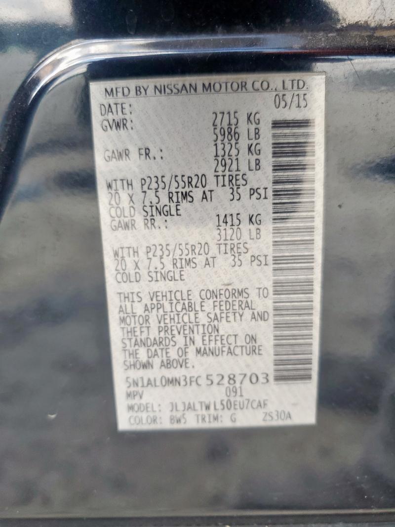 5N1AL0MN3FC528703 - 2015 INFINITI QX60 BLUE photo 14