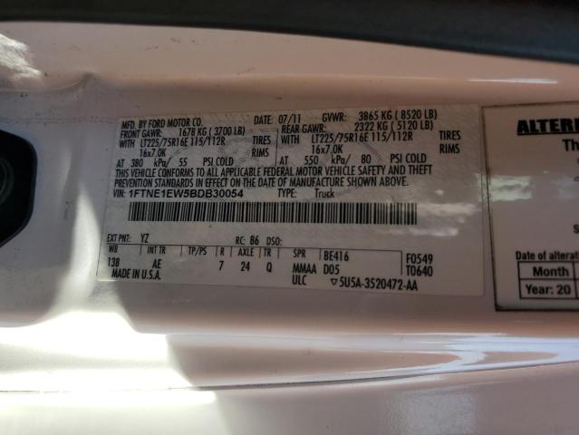 1FTNE1EW5BDB30054 - 2011 FORD ECONOLINE E150 VAN თეთრი ფოტო 13