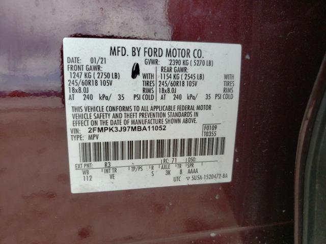 2FMPK3J97MBA11052 - 2021 FORD EDGE SEL Bordo foto 13