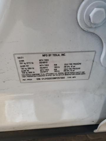 5YJYGDEE6MF257004 - 2021 TESLA MODEL Y 白色 照片 12