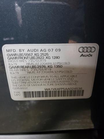 WA1VKAFP5AA024536 - 2010 AUDI Q5 PRESTIGE GRAY photo 12