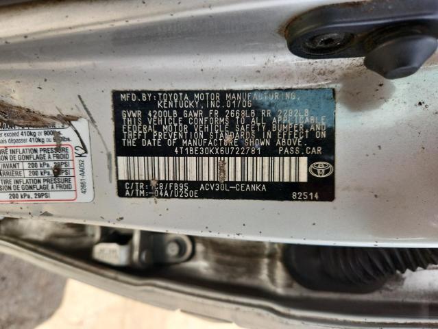 4T1BE30KX6U722781 - 2006 TOYOTA CAMRY LE SILVER photo 12